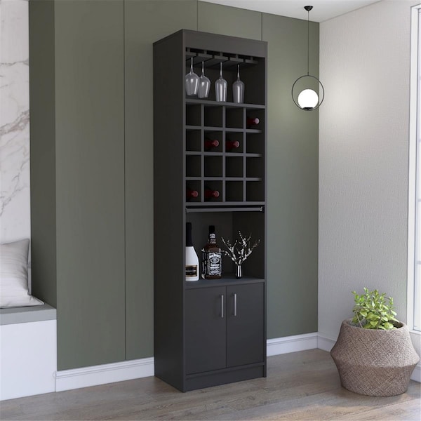 Depot E-Shop Athens Kava Bar Cabinet, Black - DE-MLW7884