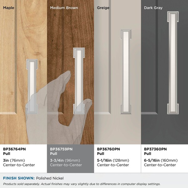 Amerock Appoint 3-3/4 inch 96mm Center-to-Center Polished Nickel Cabinet Pull - BP36759PN
