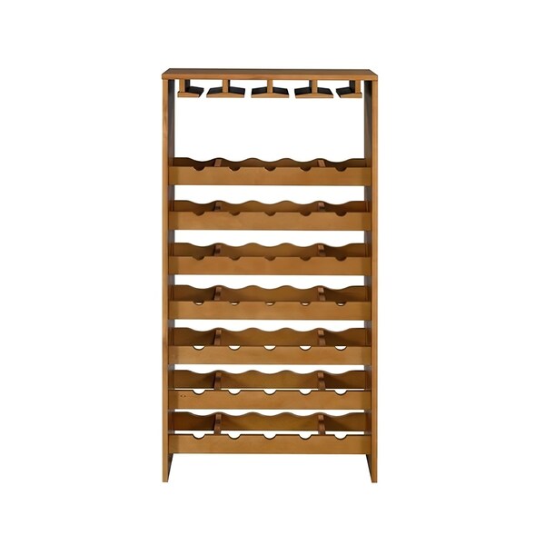Acme Wood 35-Bottle Wine Cabinet with Stemware Rack in Oak - ER-0257OAK