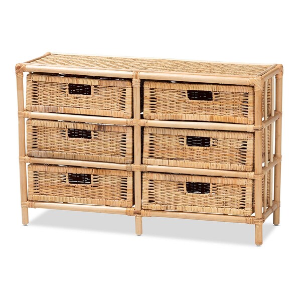Baxton Studio Dariana Modern Bohemian Natural Brown Rattan 6-Drawer Storage Cabinet - 207-12688