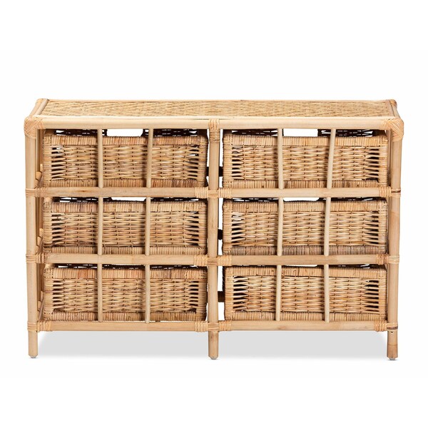 Baxton Studio Dariana Modern Bohemian Natural Brown Rattan 6-Drawer Storage Cabinet - 207-12688