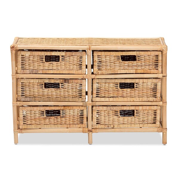Baxton Studio Dariana Modern Bohemian Natural Brown Rattan 6-Drawer Storage Cabinet - 207-12688