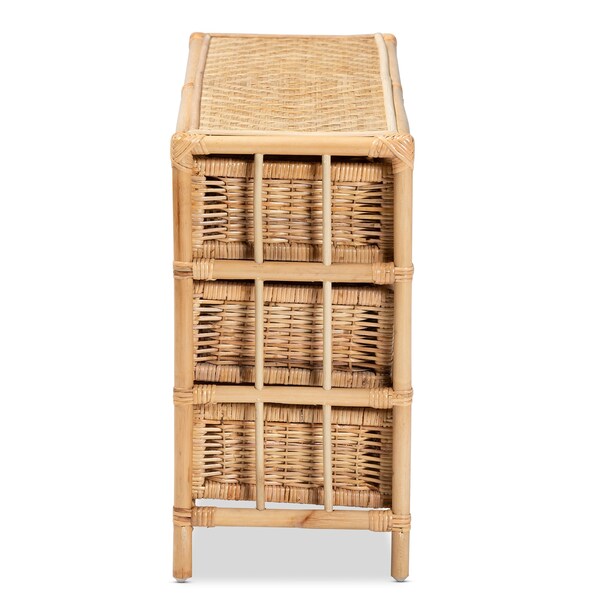 Baxton Studio Dariana Modern Bohemian Natural Brown Rattan 6-Drawer Storage Cabinet - 207-12688