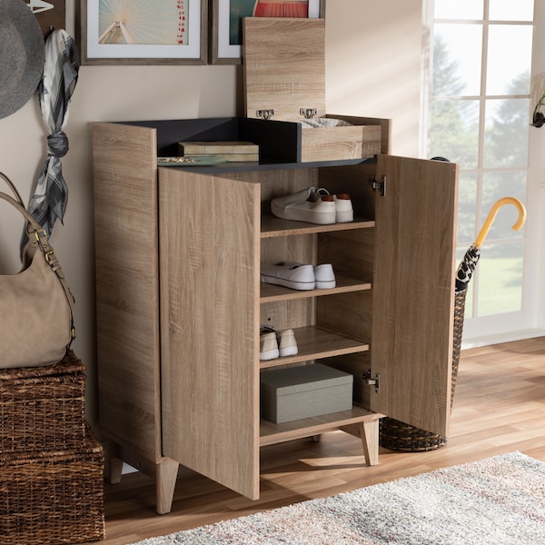 Baxton Studio Fella Entryway Shoe Cabinet with Lift-Top Storage Compartment - 153-9161