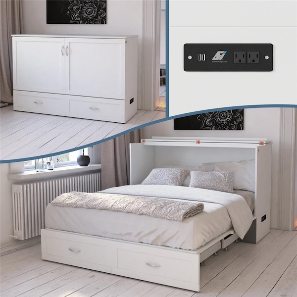 Atlantic Furniture Hamilton Murphy Bed Chest with Charging Station - White, Queen Size - AC624142