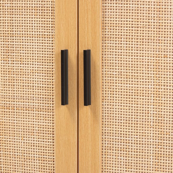 Baxton Studio Maureen MidCentury Modern Espresso Brown Wood and Rattan 2Door Storage Cabinet - 217-12374-ZORO