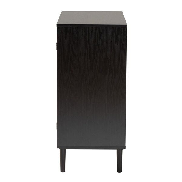 Baxton Studio Maureen MidCentury Modern Espresso Brown Wood and Rattan 2Door Storage Cabinet - 217-12374-ZORO