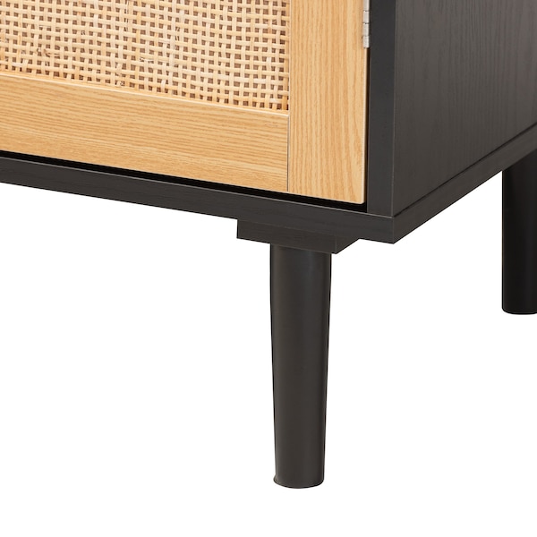 Baxton Studio Maureen MidCentury Modern Espresso Brown Wood and Rattan 2Door Storage Cabinet - 217-12374-ZORO