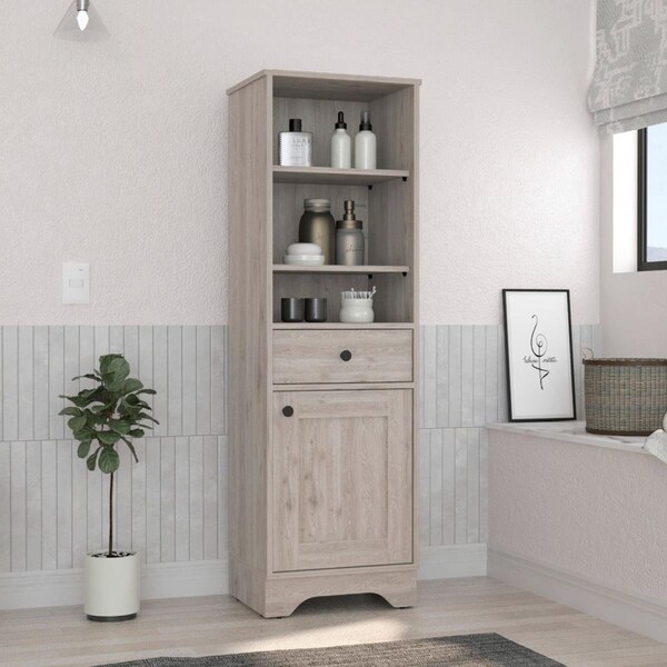 Depot E-Shop Norwalk Linen Single Door Cabinet, Light Gray - DE-MLZ7125