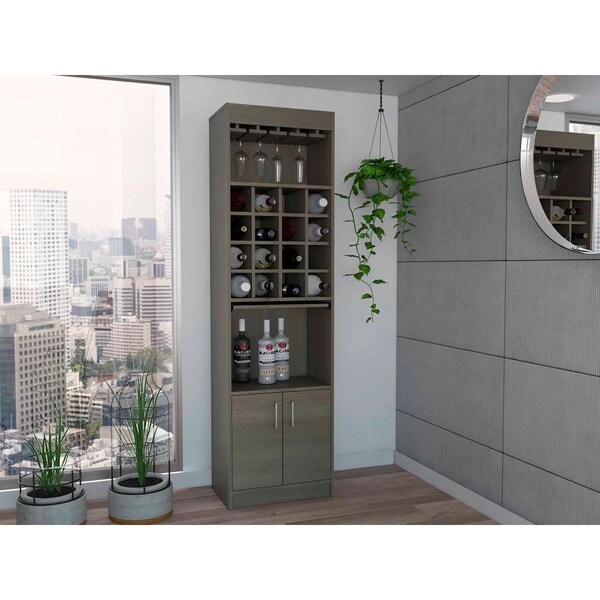 Depot E-Shop Soria Double Door Bar Cabinet, Smokey Oak - DE-MLV5204