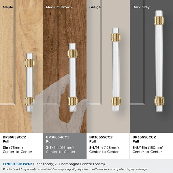 Amerock Glacio 3-3/4 in 96 mm Center-to-Center Clear/Champagne Bronze Cabinet Pull - BP36654CCZ