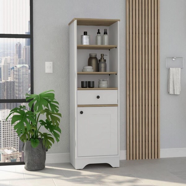 Depot E-Shop Norwalk Linen Single Door Cabinet, Light Oak & White - DE-MDB7124