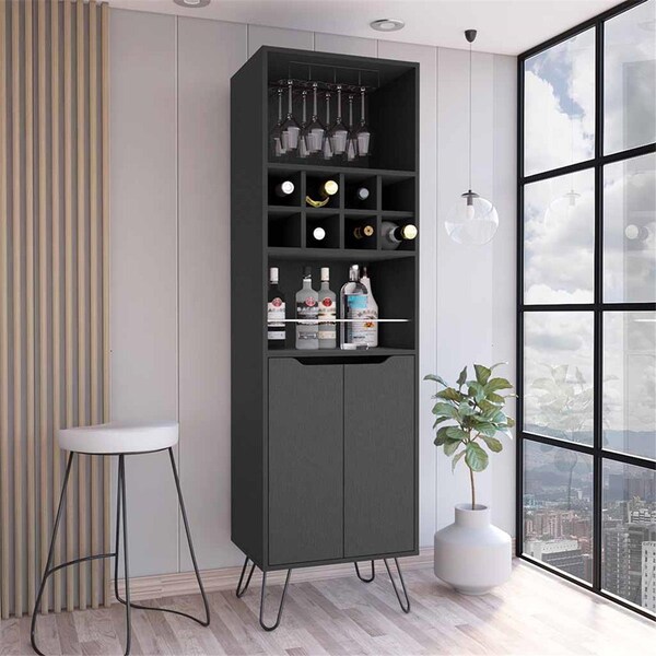 Depot E-Shop Zamna H Double Door Bar Cabinet, Black - DE-BLW6474