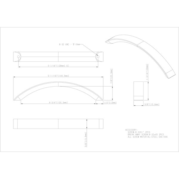 Elements By Hardware Resources 128 mm Center-to-Center Satin Nickel Arched Belfast Cabinet Pull - 776-128SN