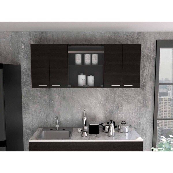 Depot E-Shop 150 in. Oceana Wall Double Door Cabinet, Black - DE-GLW5609
