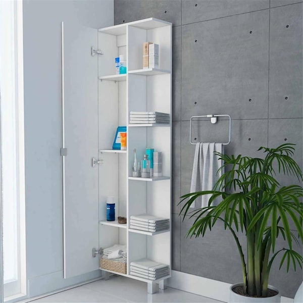 Depot E-Shop Venus Mirror Linen Single Door Cabinet, White - DE-MLB4441