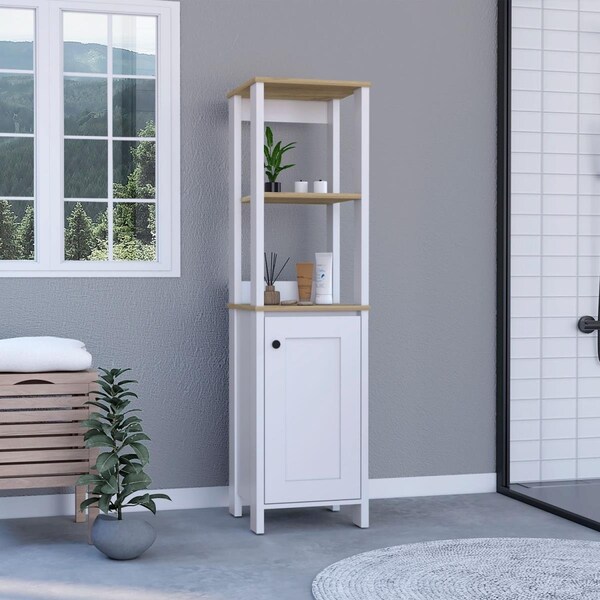 Depot E-Shop New Haven Linen Single Door Cabinet, Light Oak & White - DE-MDB7122