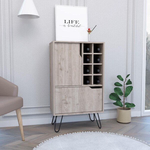 Depot E-Shop Zamna L Single Door Bar Cabinet, Light Gray - DE-BLZ6475