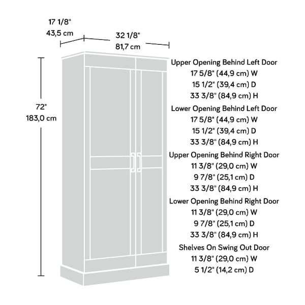 Sauder Double Deep Storage Cabinet Rp , Two adjustable shelves and one fixed shelf behind each door - 427959