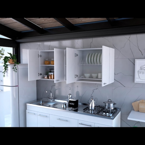 Tuhome Portofino 150 Wall Cabinet, Double Door, Two External Shelves, Two Interior Shelves, White - GLB5606