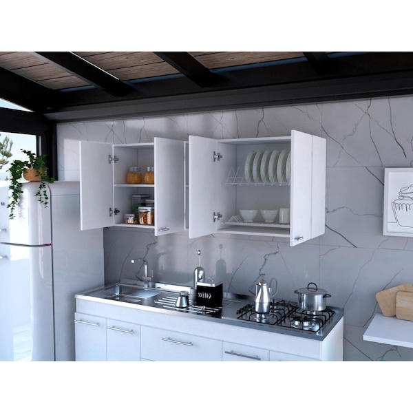 Tuhome Portofino 150 Wall Cabinet, Double Door, Two External Shelves, Two Interior Shelves, White - GLB5606