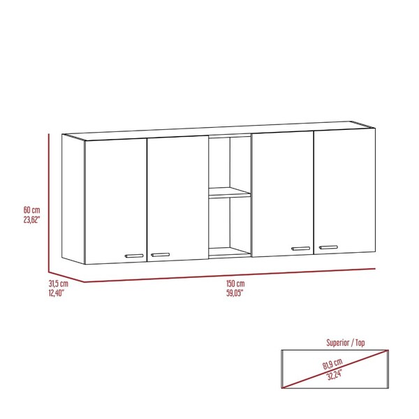 Tuhome Portofino 150 Wall Cabinet, Double Door, Two External Shelves, Two Interior Shelves, White - GLB5606