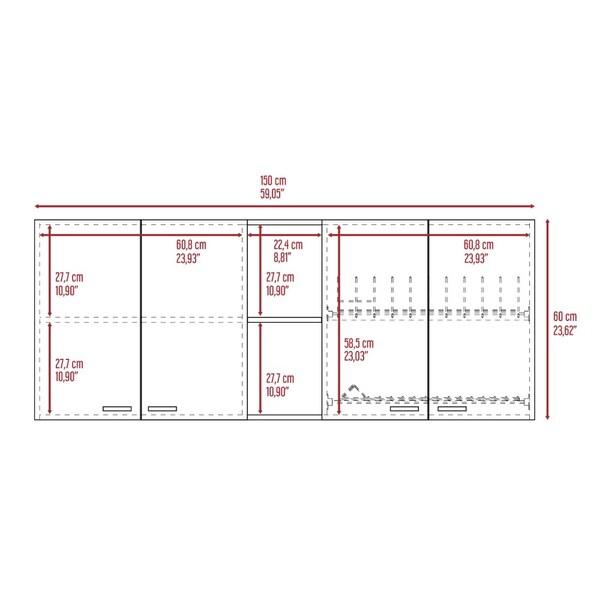 Tuhome Portofino 150 Wall Cabinet, Double Door, Two External Shelves, Two Interior Shelves, White - GLB5606