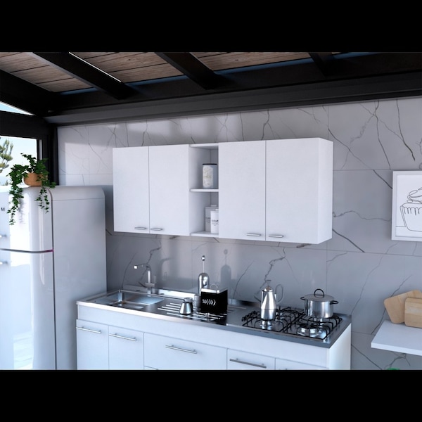 Tuhome Portofino 150 Wall Cabinet, Double Door, Two External Shelves, Two Interior Shelves, White - GLB5606
