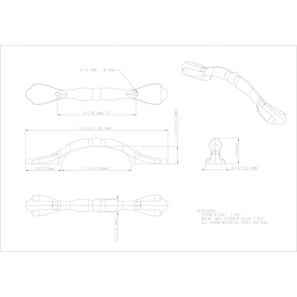 Elements By Hardware Resources 3" Center-to-Center Polished Chrome Arcadia Cabinet Pull - 516PC