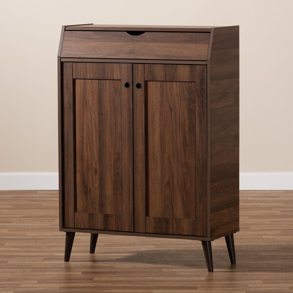 Baxton Studio Cormier Walnut finished 2-Door Wood Entryway Shoe Storage Cabinet - 153-9159