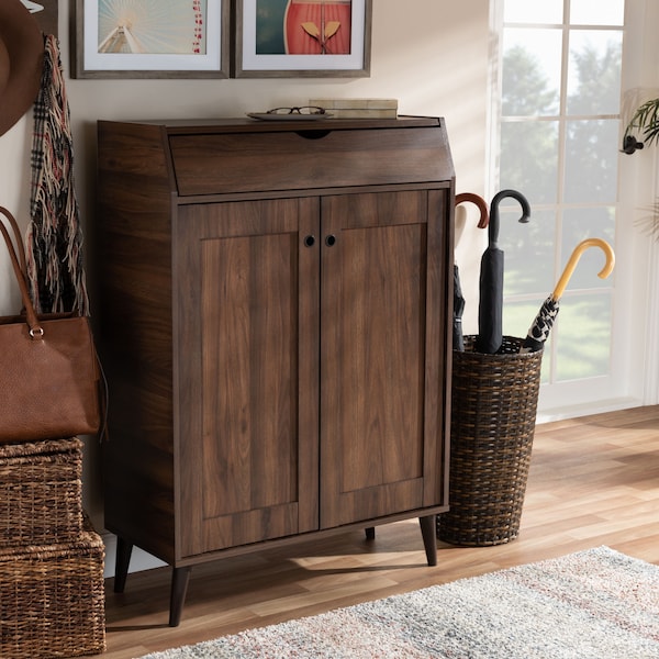 Baxton Studio Cormier Walnut finished 2-Door Wood Entryway Shoe Storage Cabinet - 153-9159