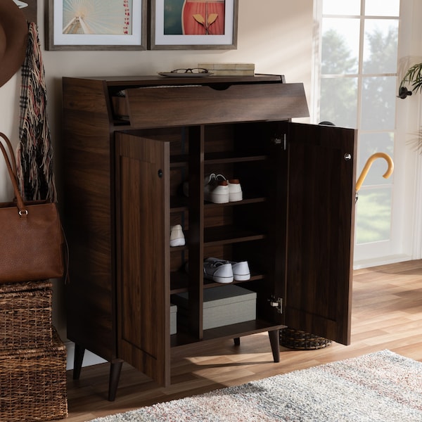 Baxton Studio Cormier Walnut finished 2-Door Wood Entryway Shoe Storage Cabinet - 153-9159