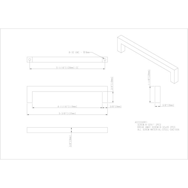 Elements By Hardware Resources 128 mm Center-to-Center Satin Bronze Square Stanton Cabinet Bar Pull - 625-128SBZ