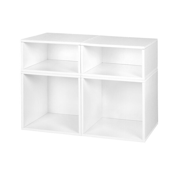 Regency Niche Cubo Storage Organizer Open Bookshelf Set- 2 Full Cubes/2 Half Cubes- White Wood Grain - PC2F2HWH