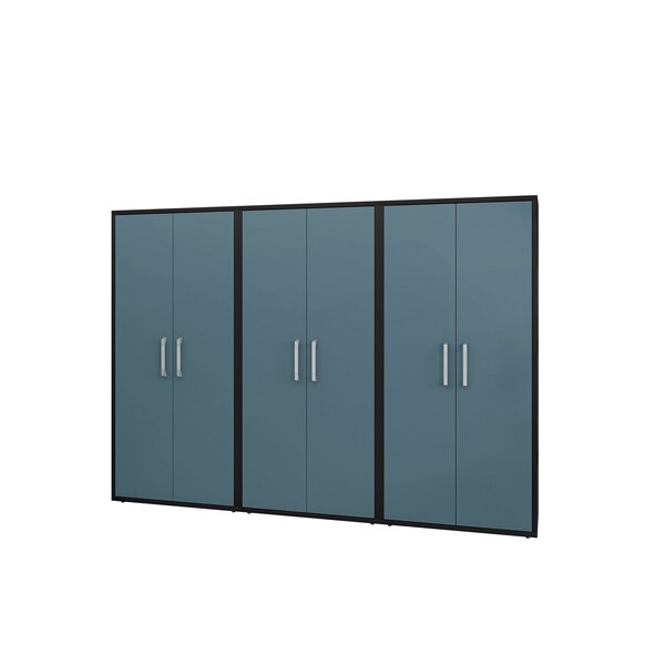 Manhattan Comfort Eiffel Storage Cabinet in Matte Black and Aqua Blue (Set of 3) - 3-250BMC83