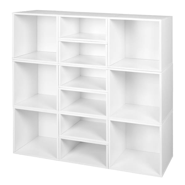 Regency Niche Cubo Storage Organizer Open Bookshelf Set- 6 Full Cubes/6 Half Cubes- White Wood Grain - PC6F6HWH