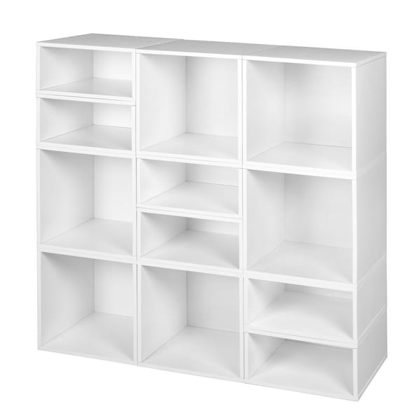 Regency Niche Cubo Storage Organizer Open Bookshelf Set- 6 Full Cubes/6 Half Cubes- White Wood Grain - PC6F6HWH