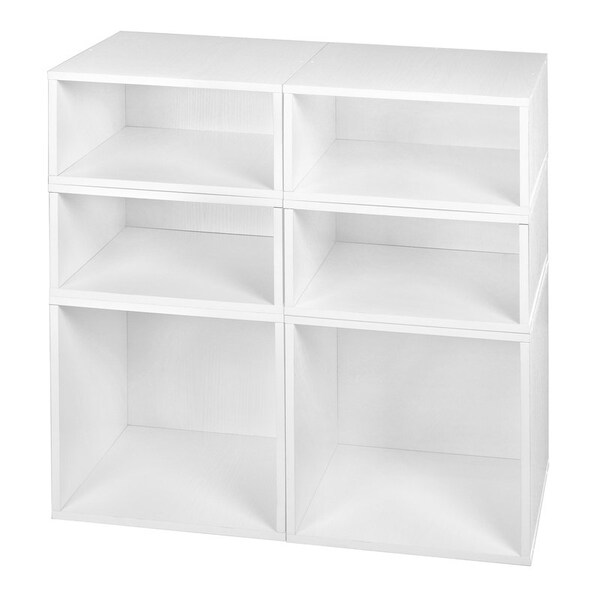 Regency Niche Cubo Storage Organizer Open Bookshelf Set- 2 Full Cubes/4 Half Cubes- White Wood Grain - PC2F4HWH