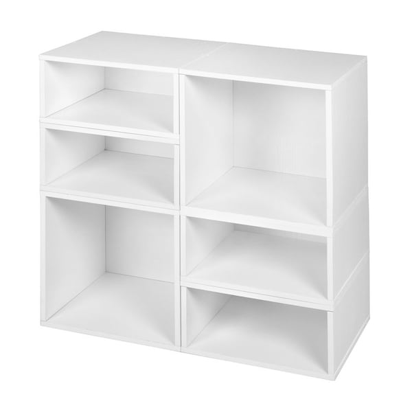 Regency Niche Cubo Storage Organizer Open Bookshelf Set- 2 Full Cubes/4 Half Cubes- White Wood Grain - PC2F4HWH