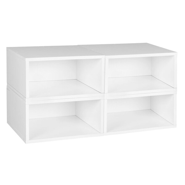 Regency Niche Cubo Storage Organizer Open Bookshelf Set- 4 Half Size Cubes- White Wood Grain - PC064PKWH