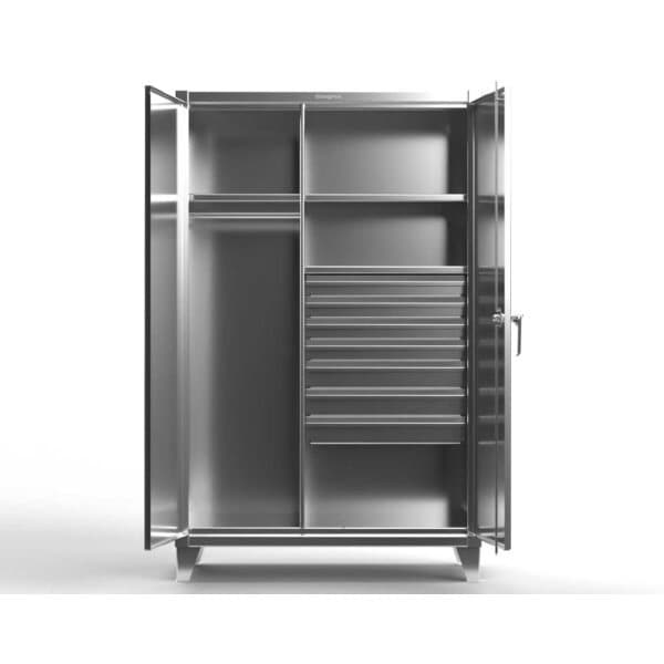 Strong Hold Steel Wardrobe Cabinet, 60" W, 78" H - 56-W-243-7DB-SS