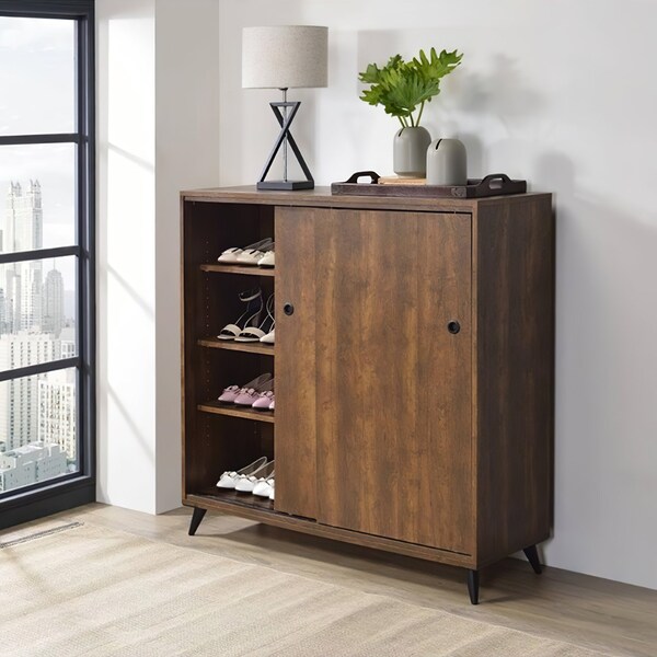 Acme 3-Adjustable Wood Shelf Shoe Storage Cabinet in Oak - ER-0282OAK