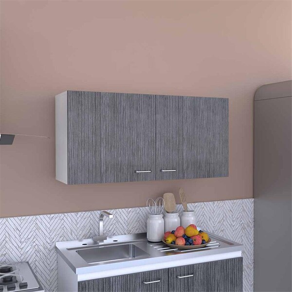 Depot E-Shop Salento Wall Double Door Cabinet, White & Smokey Oak - DE-MBI6560
