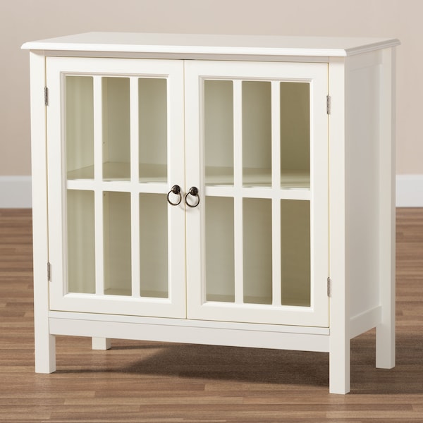 Baxton Studio Kendall White Finished Wood and Glass Kitchen Storage Cabinet - 163-9030