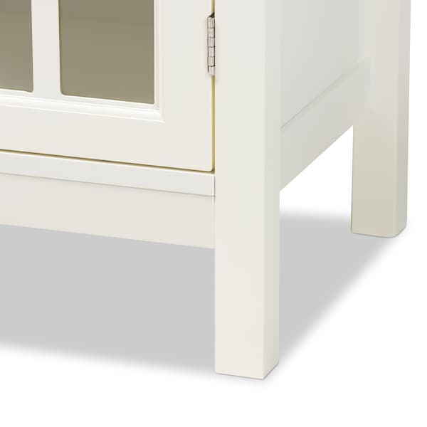 Baxton Studio Kendall White Finished Wood and Glass Kitchen Storage Cabinet - 163-9030