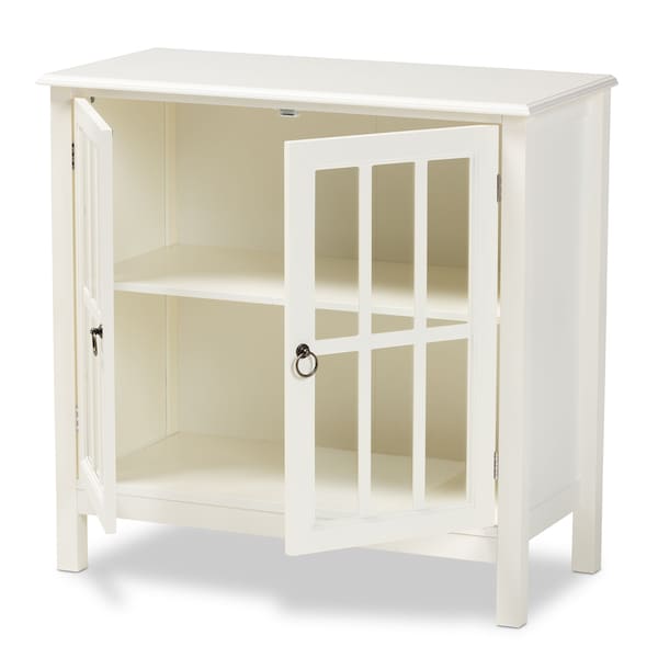 Baxton Studio Kendall White Finished Wood and Glass Kitchen Storage Cabinet - 163-9030