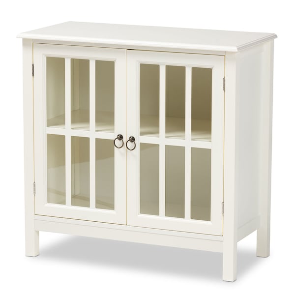 Baxton Studio Kendall White Finished Wood and Glass Kitchen Storage Cabinet - 163-9030