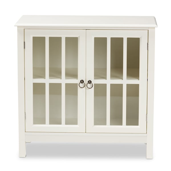 Baxton Studio Kendall White Finished Wood and Glass Kitchen Storage Cabinet - 163-9030