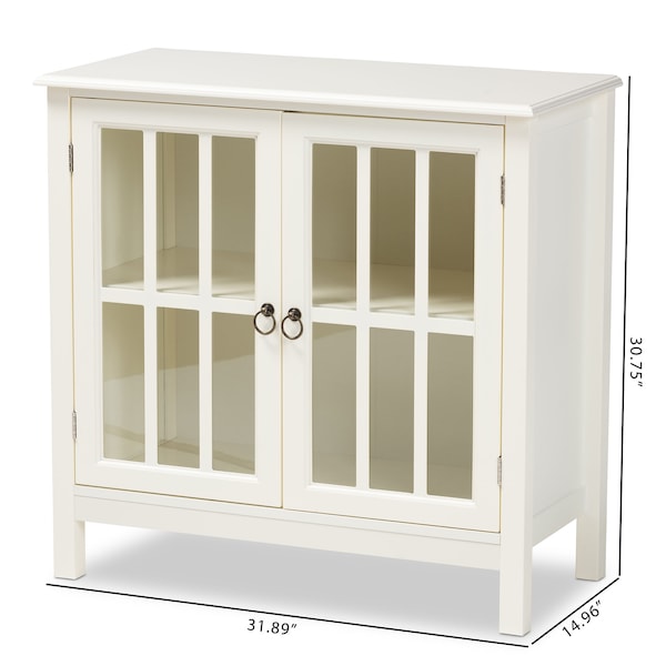 Baxton Studio Kendall White Finished Wood and Glass Kitchen Storage Cabinet - 163-9030