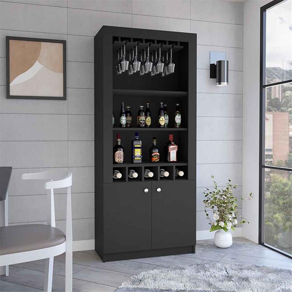Depot E-Shop Dakota Double Door Bar Cabinet, Black - DE-BLW6550
